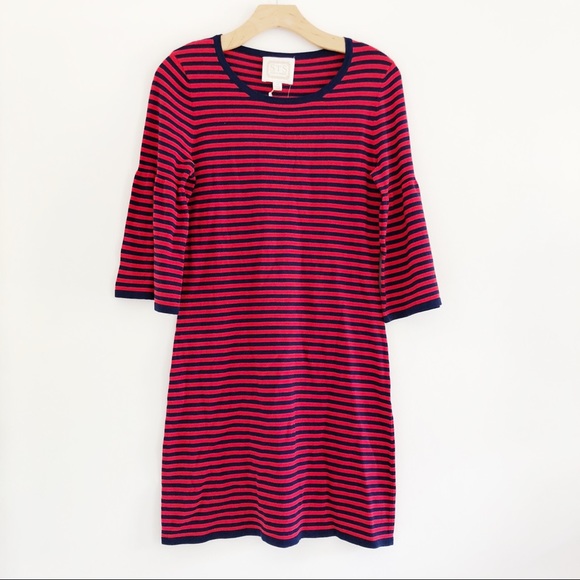 Sail to Sable Red & Navy Striped Bell Sleeve Dress - Picture 1 of 5